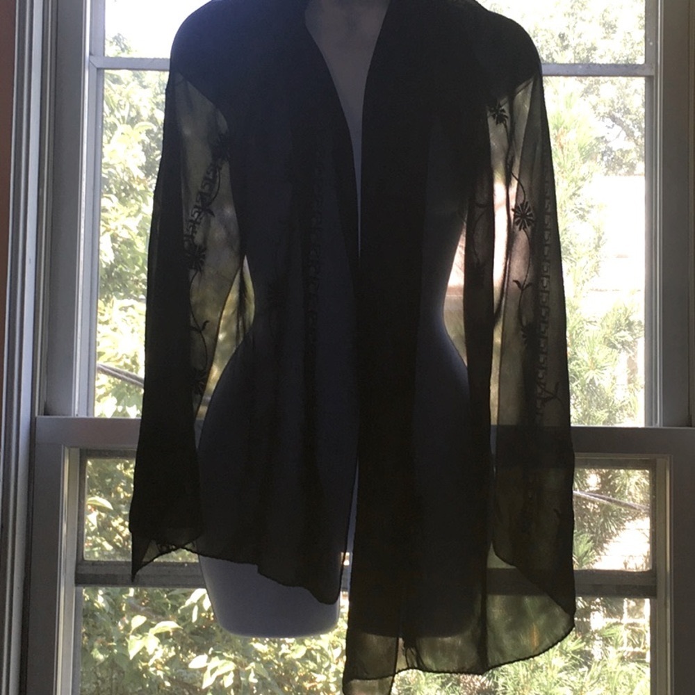 Sheer Black Scarf Hajib, Floral & Geometric Embroidery
